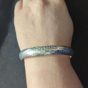 Silver Tone Lightweight Honeycomb Texture Bangle Statement Bracelet
